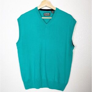 G Mac Kartel Men's Medium Golf Preppy Ireland Wool Knit V Neck Sweater Vest Teal